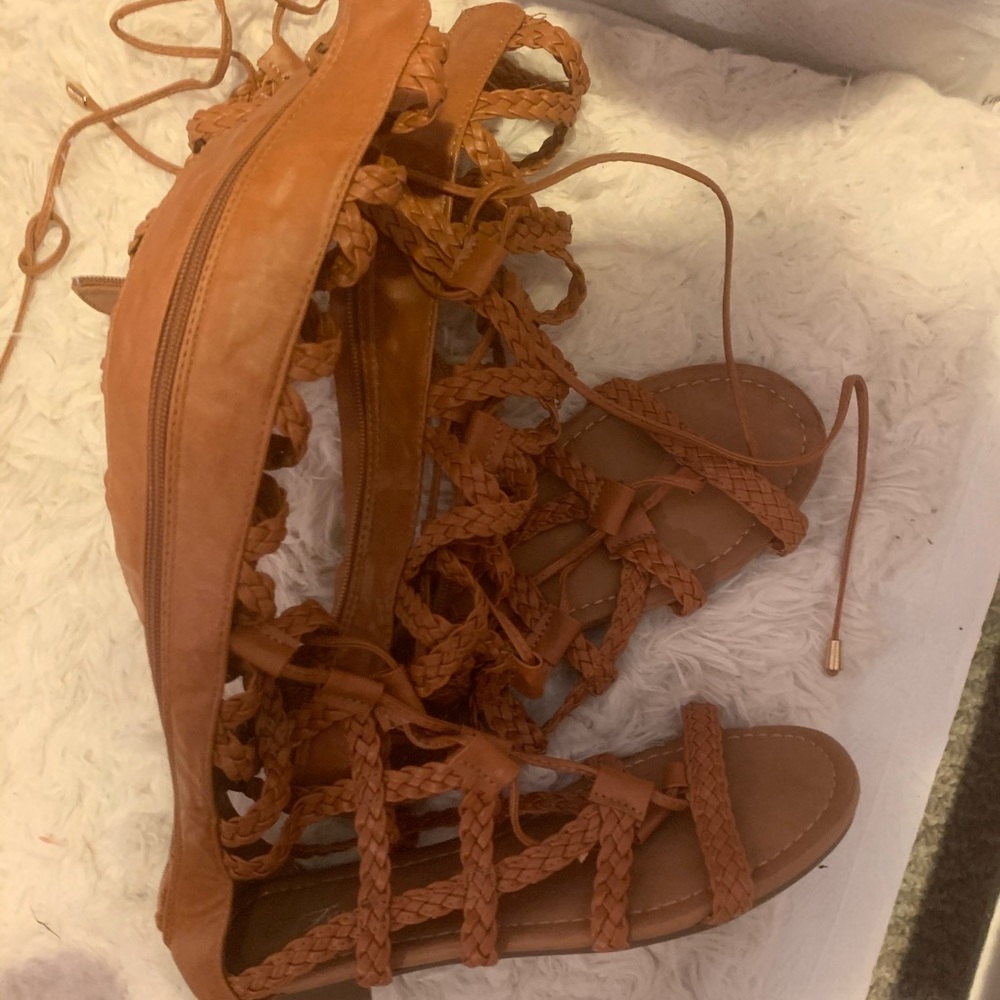 Mid calf lace sandals